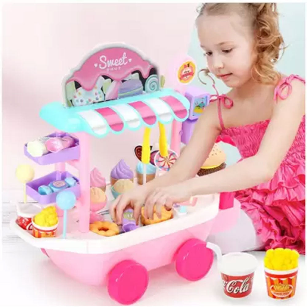 Dessert Candy Trolley Kitchen Toy Set with Food Dishes O831