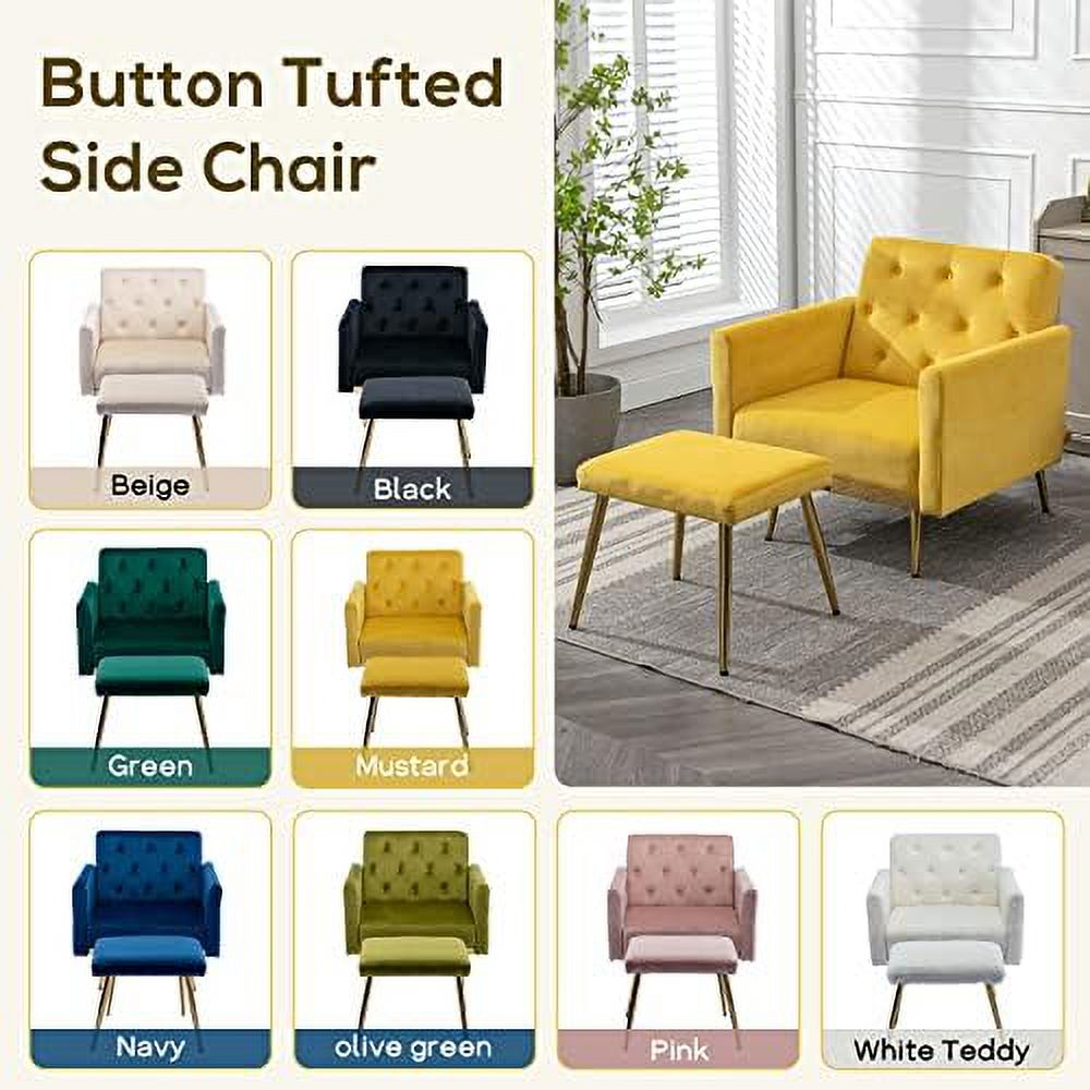 Olive Green Velvet Single Sofa Chair with Ottoman S752