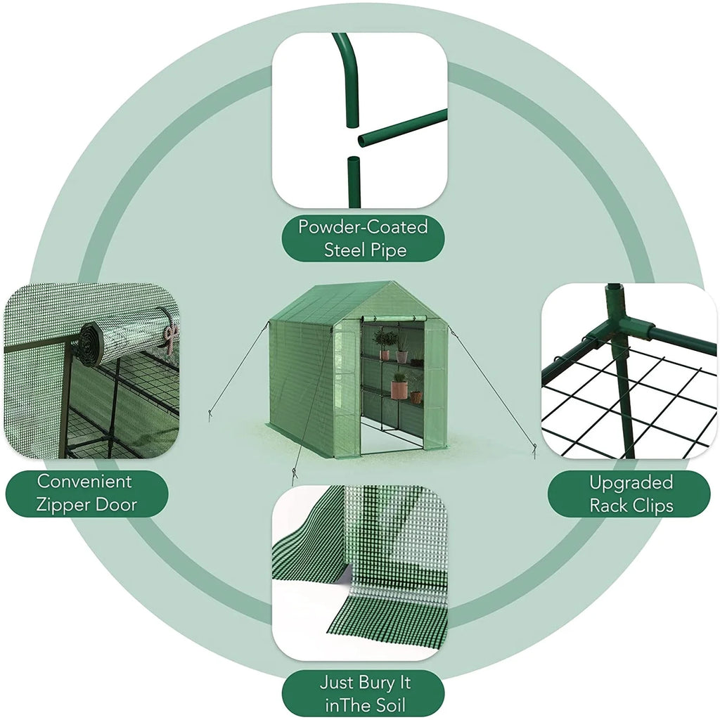 8 FT Pop-up Walk-in Greenhouse with Shelves B804325