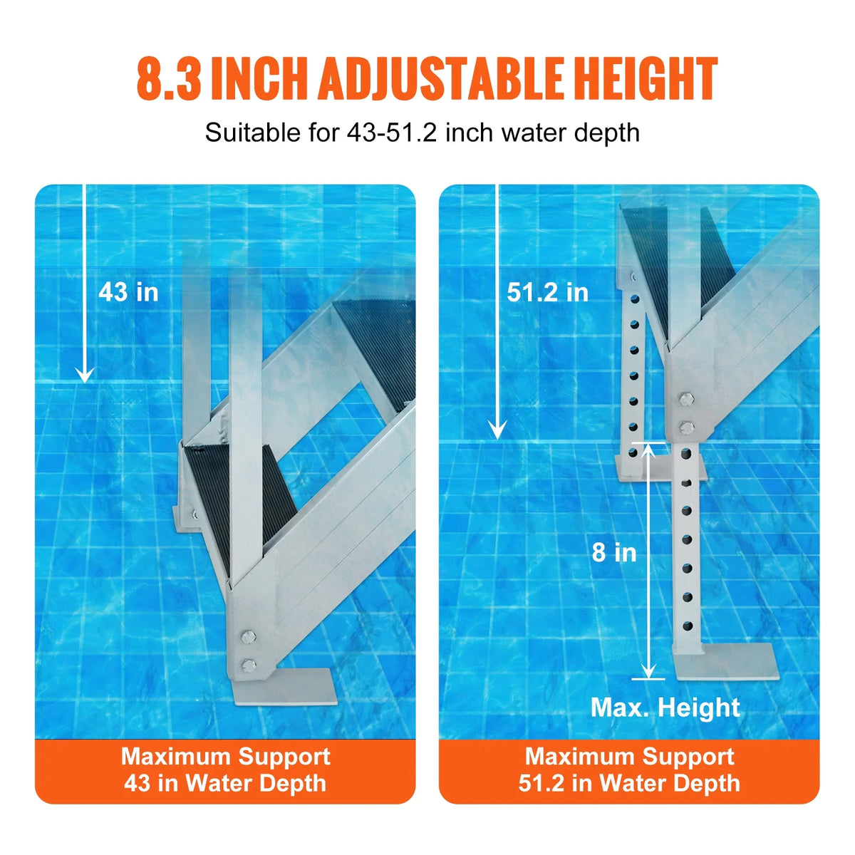 Aluminum Dock Ladder 43-51in Height Adjustable 6 Steps V6356