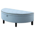 Blue Linen Tufted Half Moon Ottoman V501663