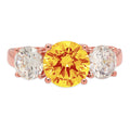 3.25ct Round Cut Yellow Natural Citrine 18k Rose Gold 3 Stone Ring Size 3.75 P433301