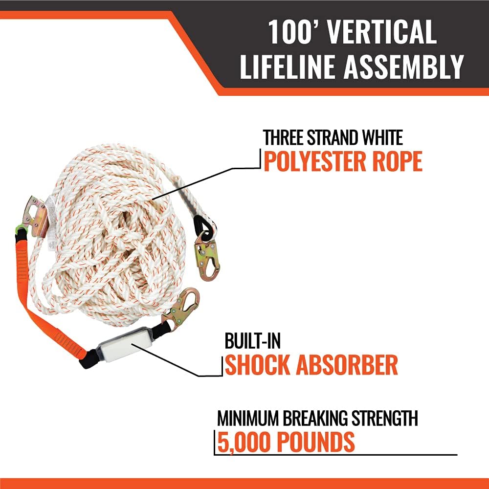 100’ Vertical Lifeline Assembly with Shock Absorber and 18” Extension Lanyard X695