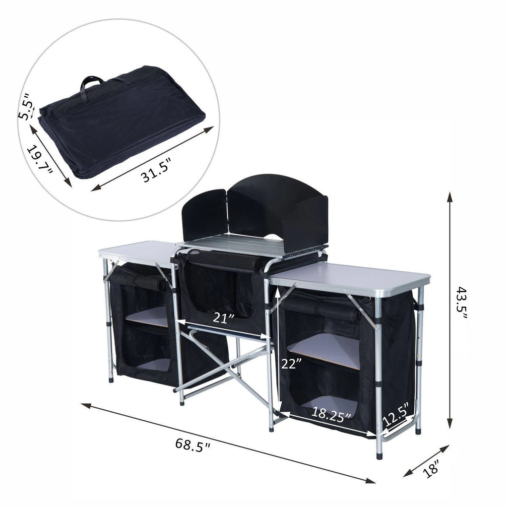 Black and Silver Folding Camping Kitchen Cabinet Picnic Table F57442