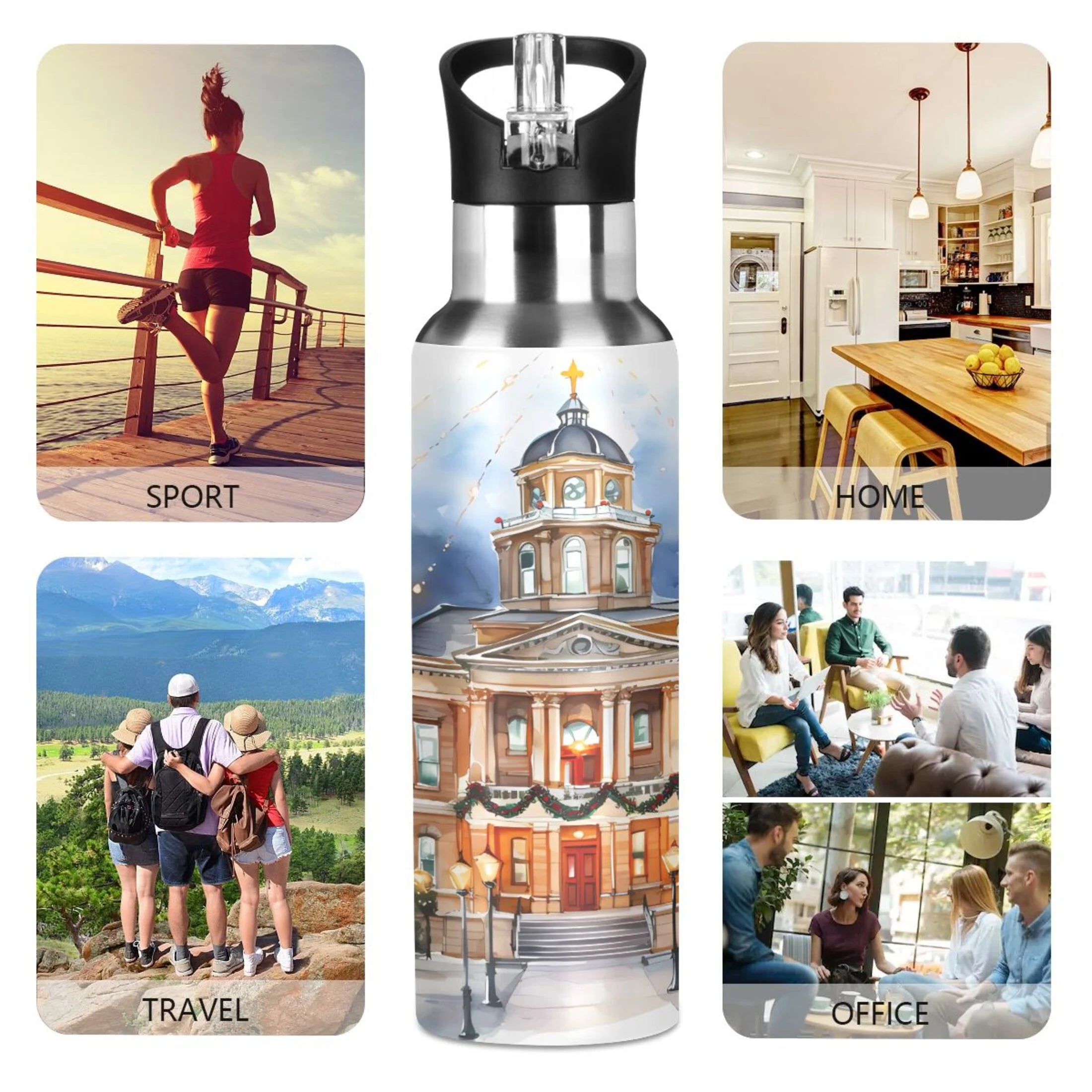 Stainless Steel Insulated Vacuum Flask Water Bottle with Straw Lid V54389