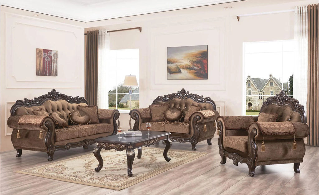 Carved Wood Sofa Set 3Pcs V485
