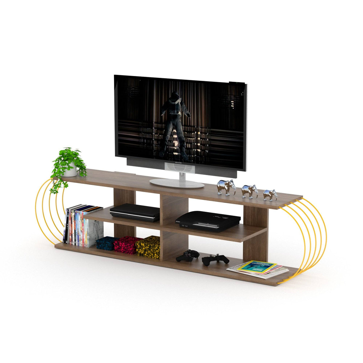 Walnut-Yellow TV Unit F9460