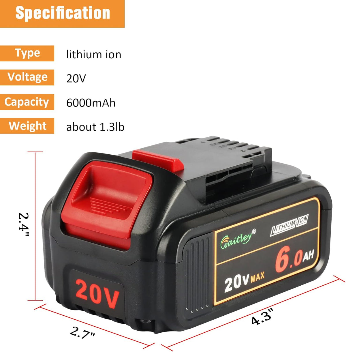 2 Pack 20V 6.0Ah Replacement Battery for Dewalt 20V Cordless Power Tool I9010