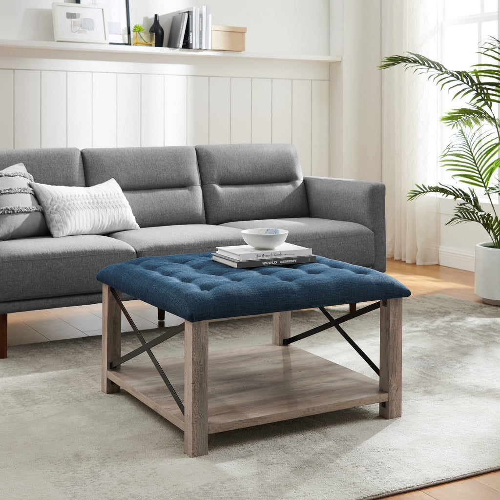 Rustic Farmhouse Tufted Ottoman Blue T47906