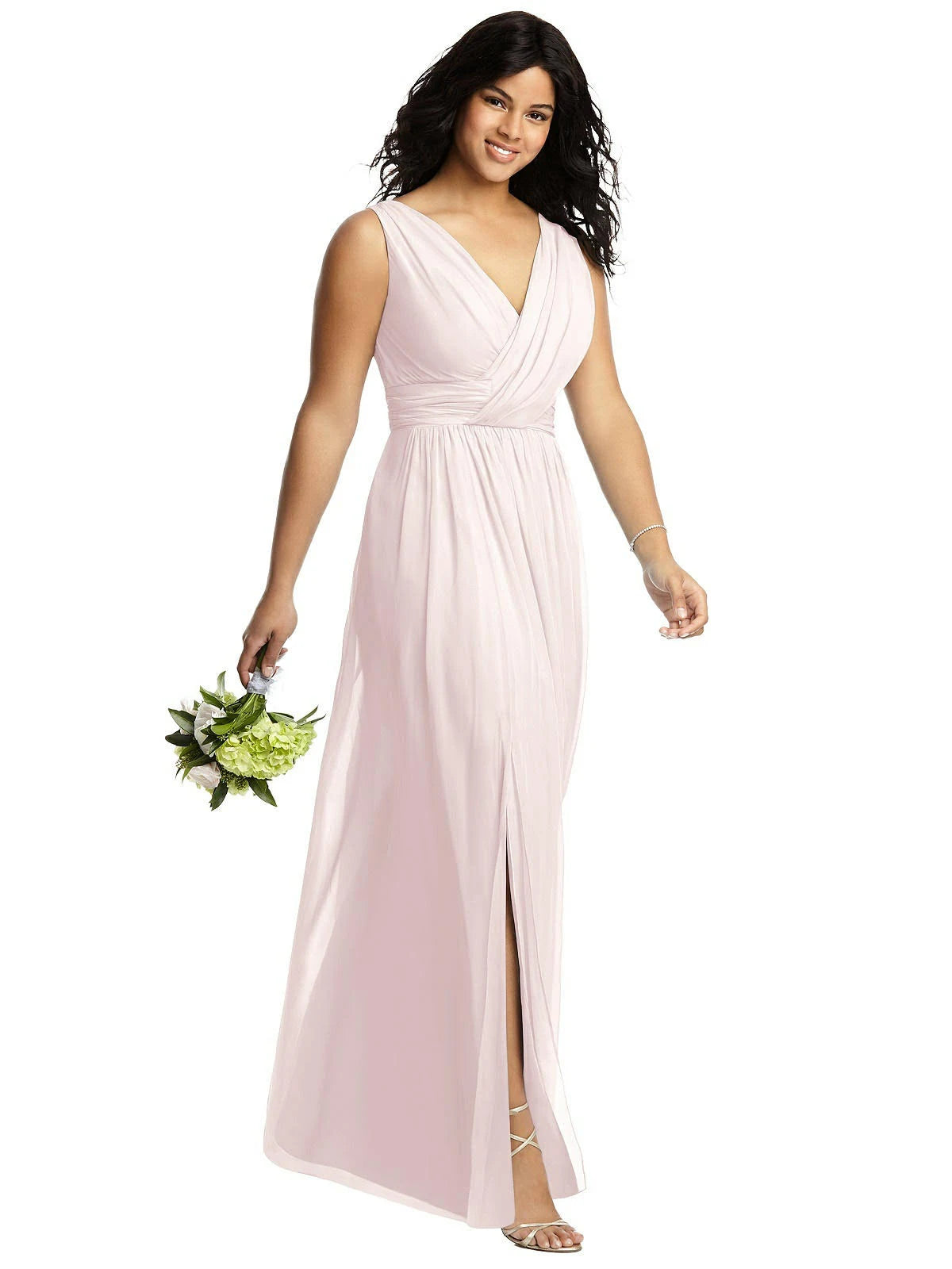 Blush Pink Shirred Chiffon Gown S238