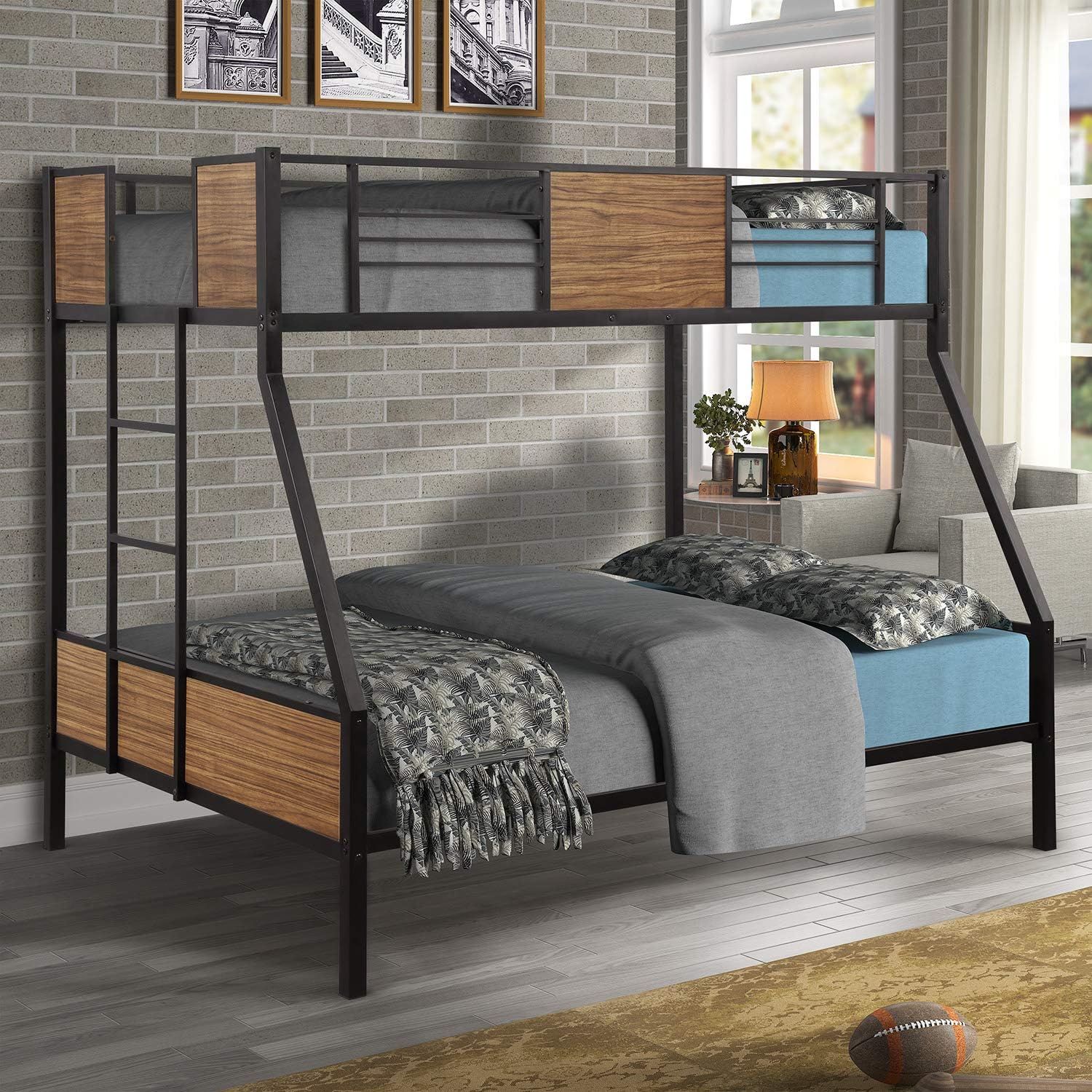 Twin Floor Loft Bed with Slide and Storage Staircase, Grey P9630
