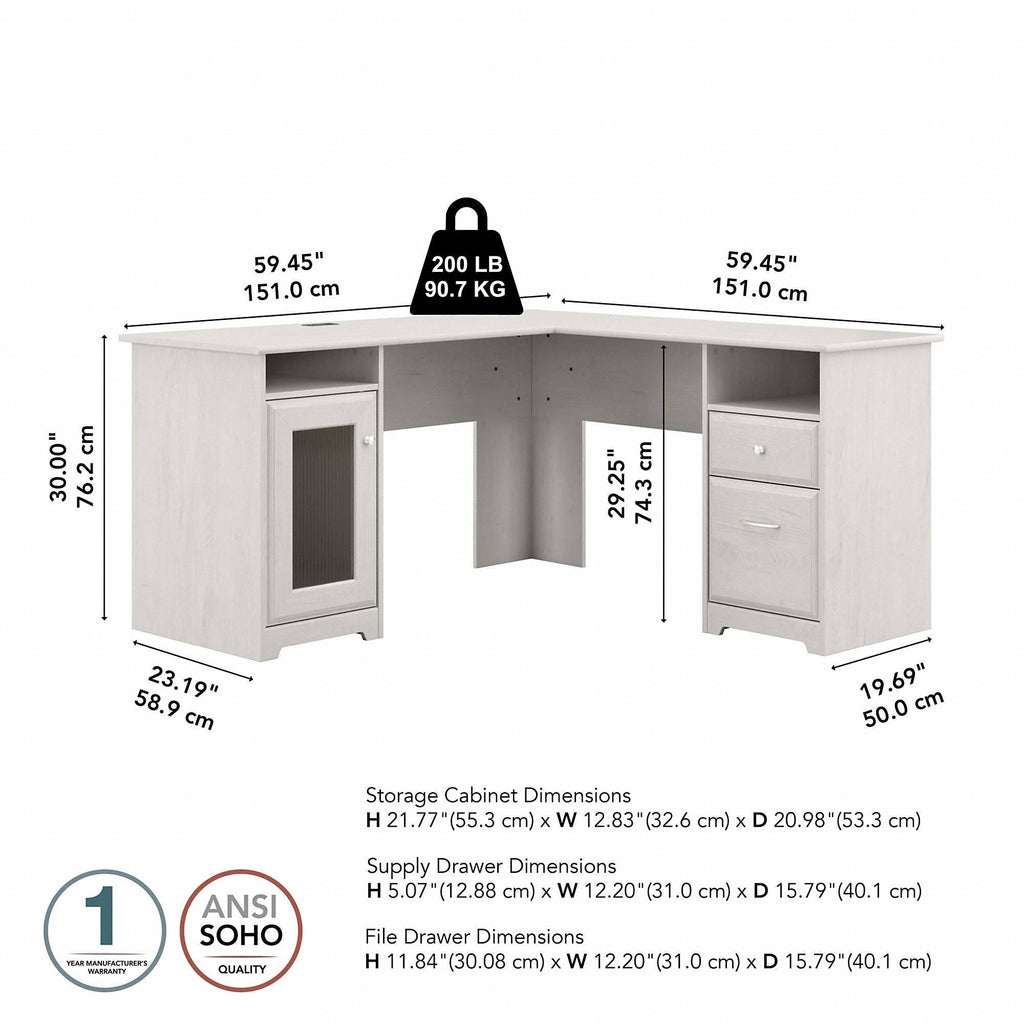 L Shaped Computer Desk Linen White Oak Y686047
