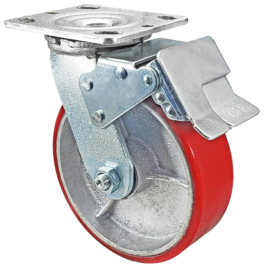 6 x 2 Total Lock Caster Set of 4 with Red Polyurethane on Steel Wheel K794271