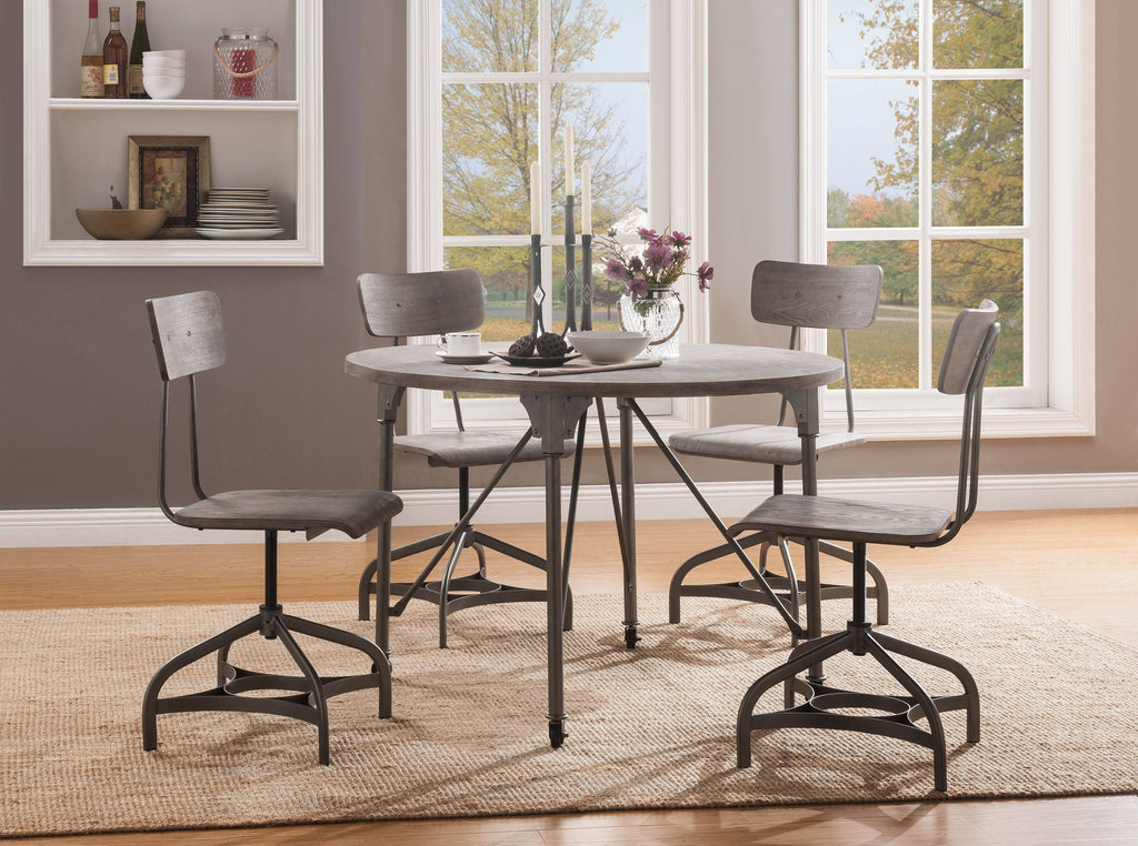 Metal Dining Table with Circular Wooden Top and Caster Wheels Gray M14500
