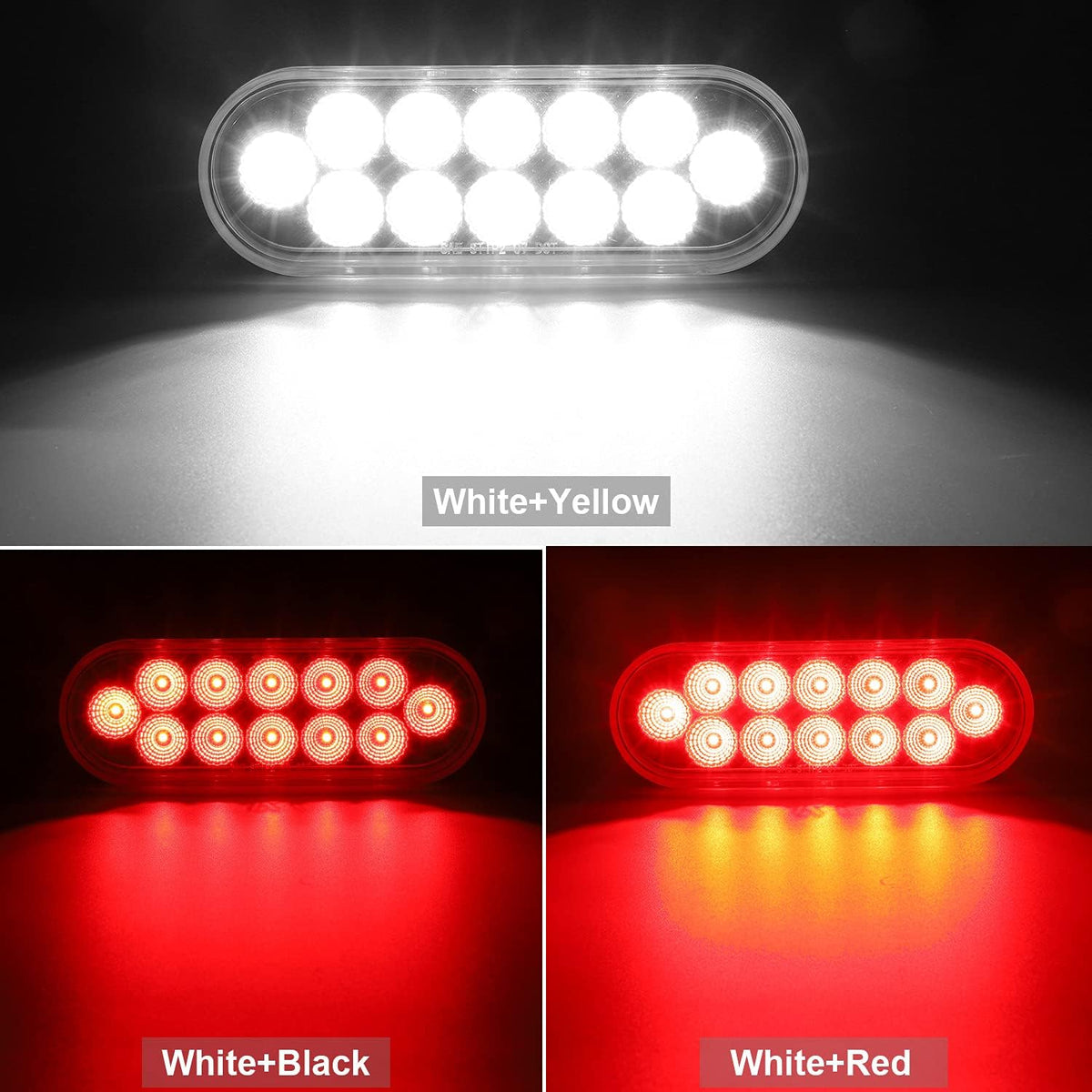 2Pcs 6.7 Inch Oval Red White LED Truck Trailer Tail Lights and Reverse Lights Kit I19725