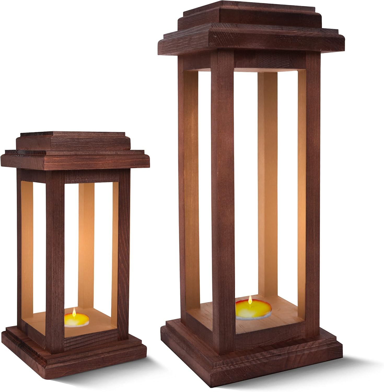 Rustic Decorative Wooden Lantern Set of 2 G616166