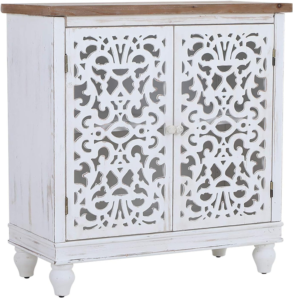 Blue Distressed Storage Cabinet with 2 Doors and Wooden Frame U997