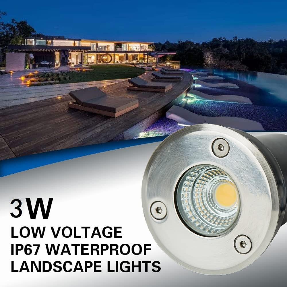 12 Pack 3W Low Voltage LED Well Lights, IP67 Waterproof In Ground Lights E173196