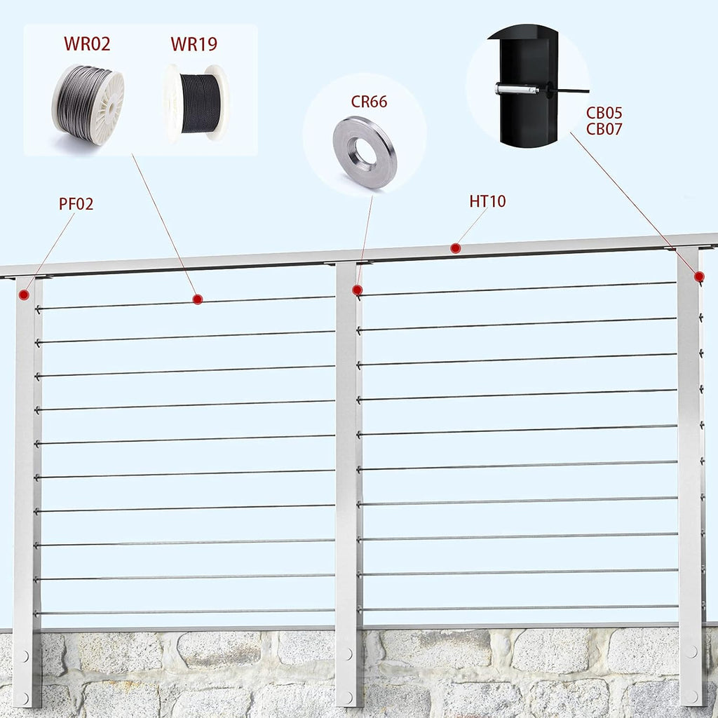 4PACK Brushed Stainless Steel Square Cable Railing Post 36''x2''x2'' Pre-Drilled P768