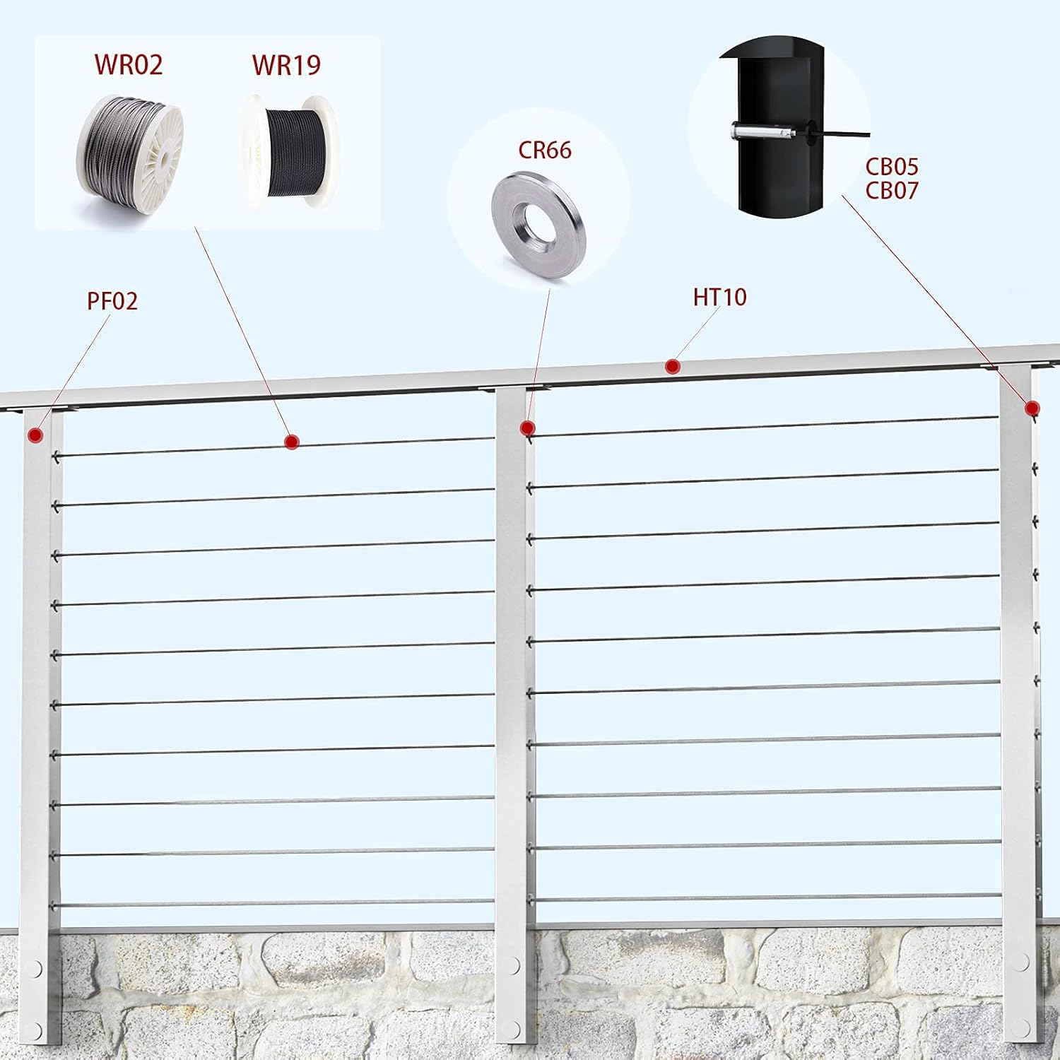 4PACK Brushed Stainless Steel Square Cable Railing Post 36''x2''x2'' Pre-Drilled P768