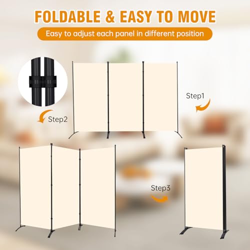 Grey 3 Panel Folding Room Divider Screen with Metal Frame Q13479
