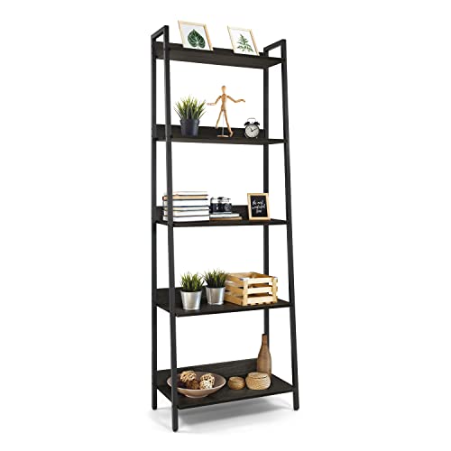Black Wooden 5 Tier Ladder Bookshelf T47586