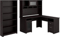White 60W L Shaped Computer Desk with Hutch and 5 Shelf Bookcase M999