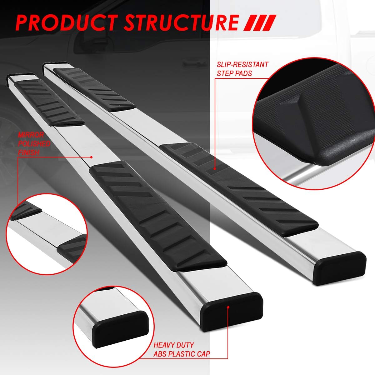 Polished Chrome Stainless Steel Nerf Bar Running Boards M124912
