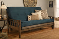 Rustic Walnut Finish Full Futon with Suede Navy Mattress E72811