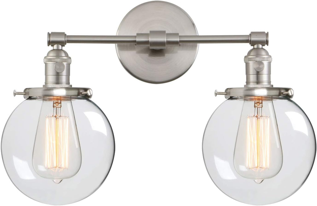 Industrial Style Wall Light Clear Double Sconce with Glass Round Canopy On/Off Button W113188