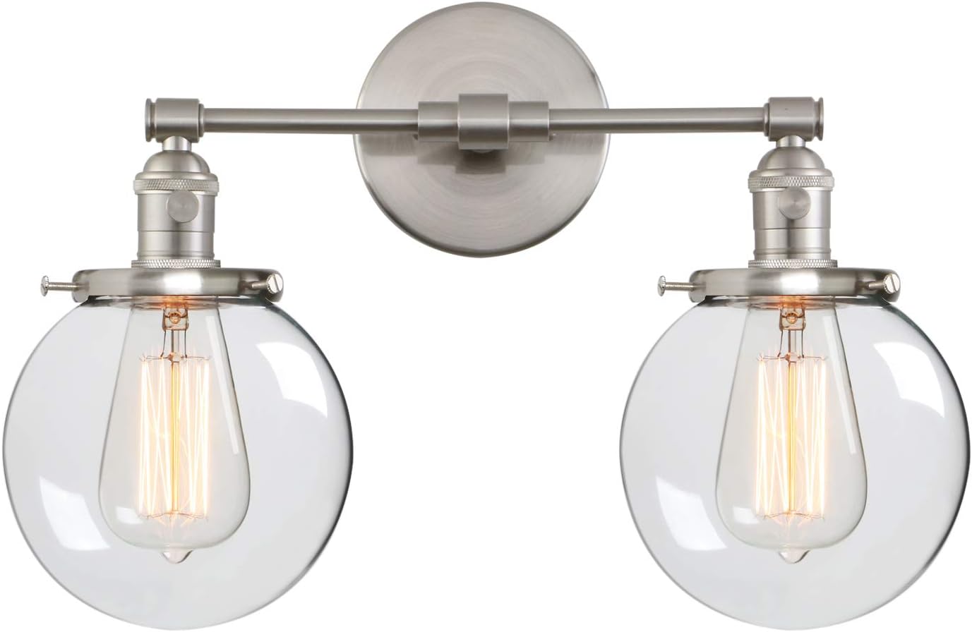Industrial Style Wall Light Clear Double Sconce with Glass Round Canopy On/Off Button W113188