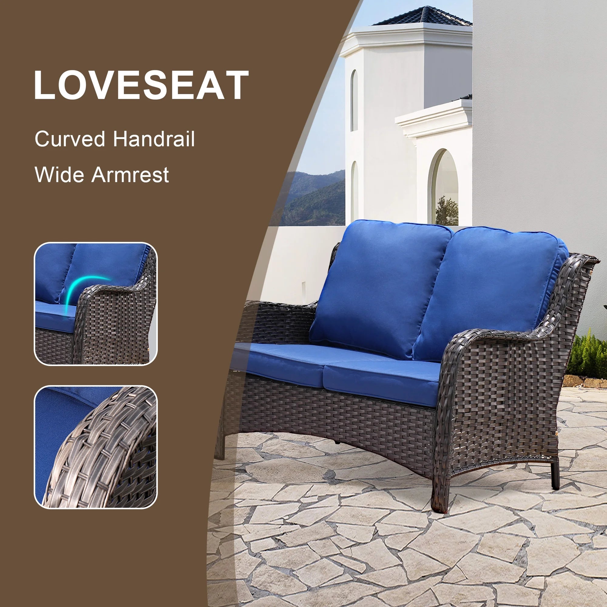 2 Pieces Outdoor Patio Wicker Sectional with Loveseat L595092