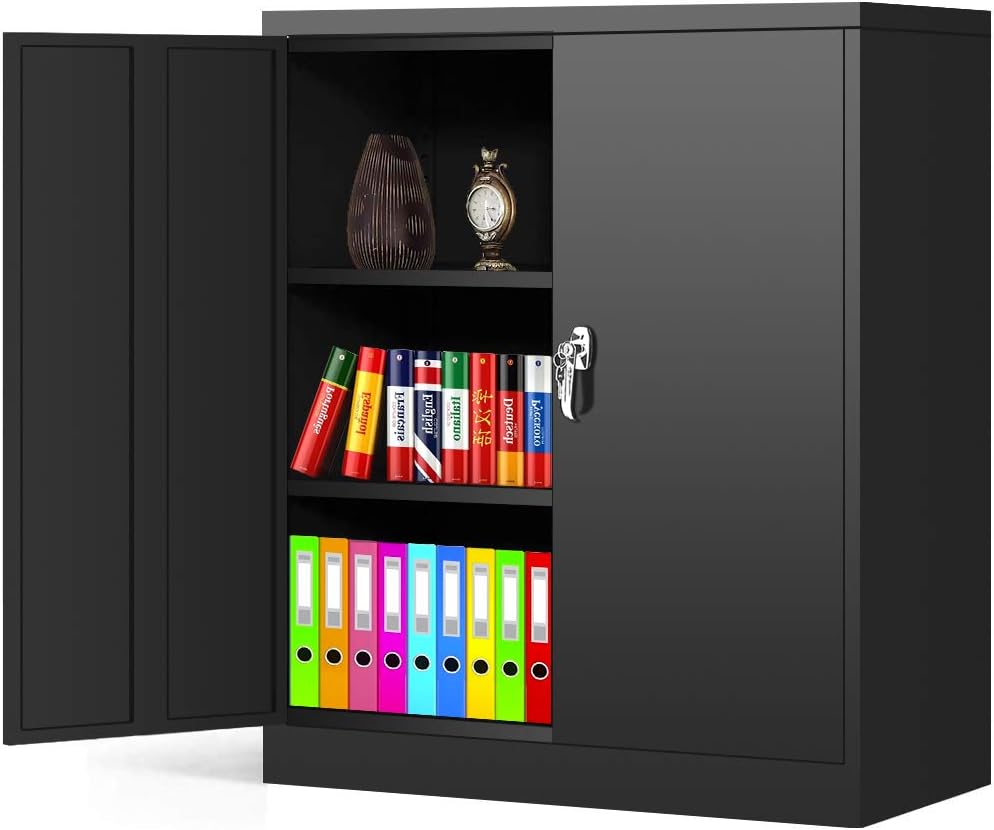 Black Metal Locking Steel Storage Cabinet with 2 Doors and 2 Adjustable Shelves P5141