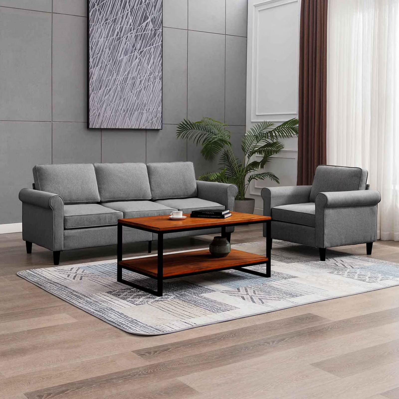 Dark Grey 2 Pieces Modular Sleeper Loveseat with 3-Seat Sofa and Single Sofa C72226