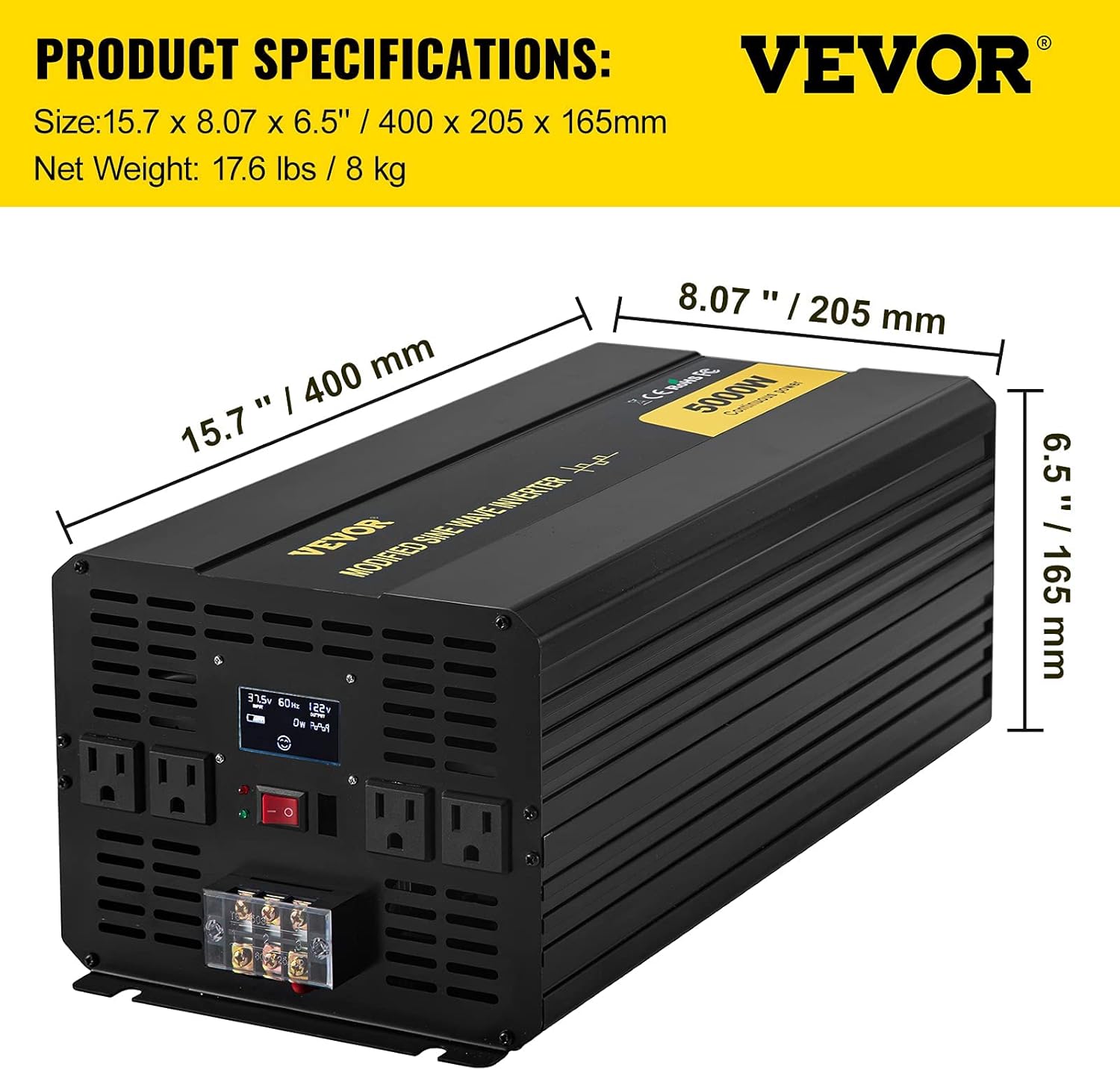 5000W Modified Sine Wave Power Inverter with LCD Display F871431