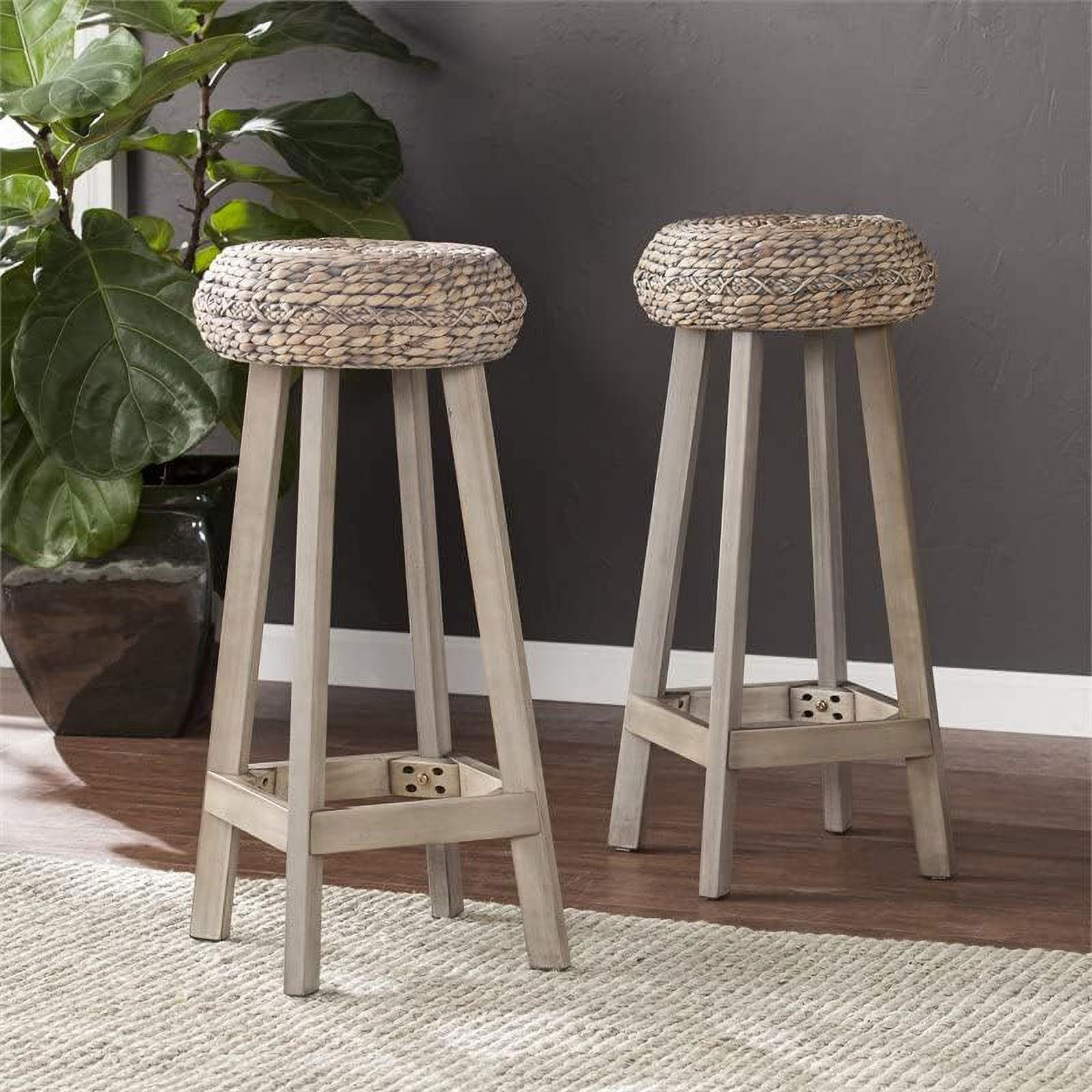 Gray Backless Hyacinth Stools (Set of 2) E2127