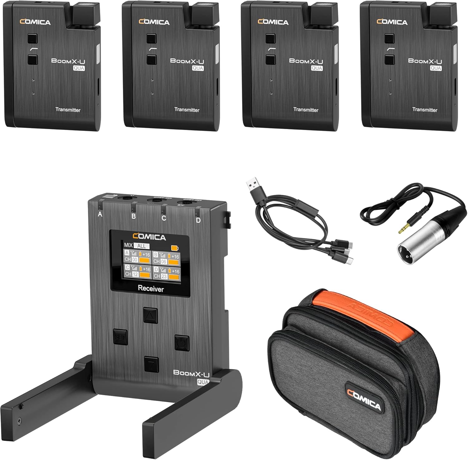 24-Channel UHF Wireless Lavalier Microphone with 4 Transmitters and 1 Receiver M8498