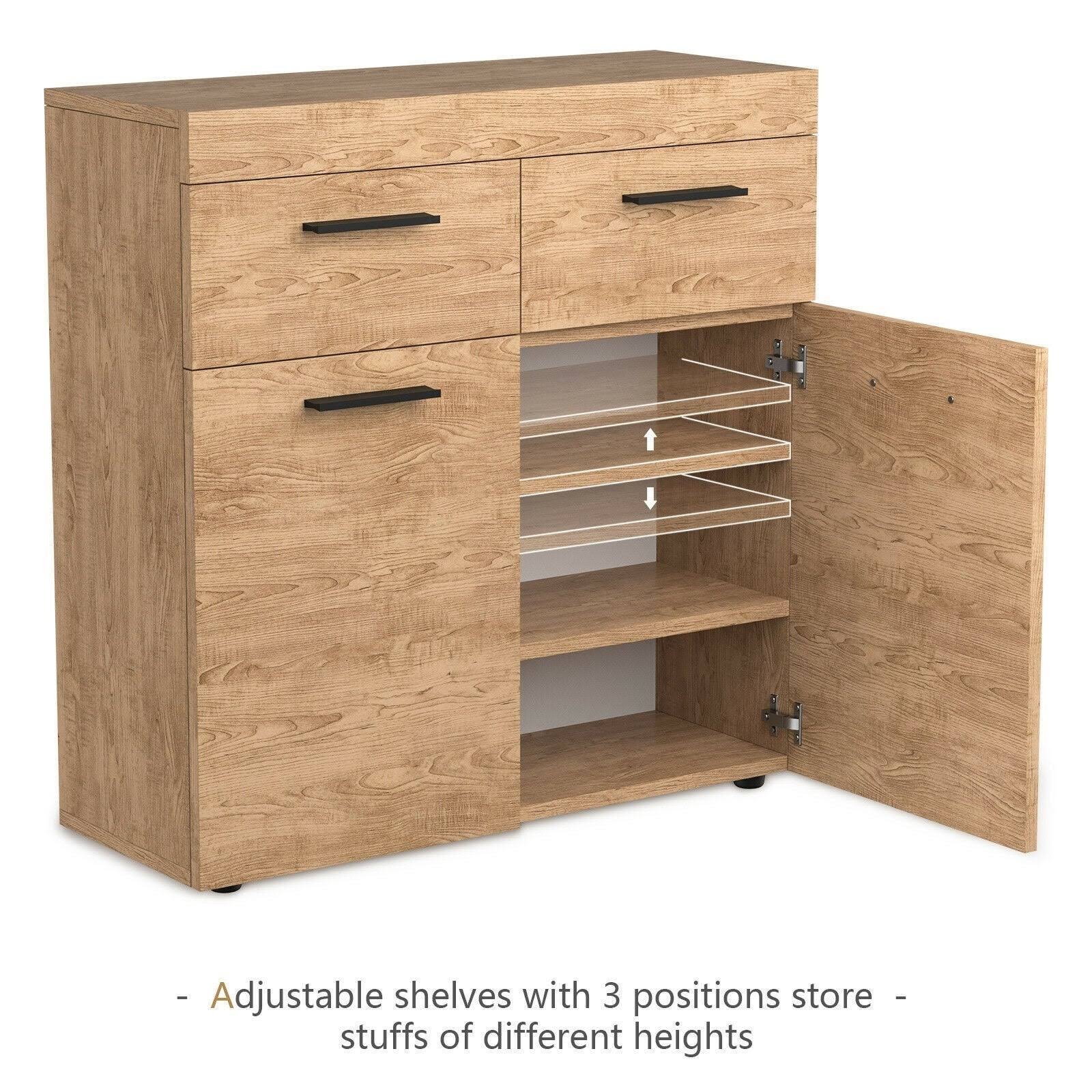 Oak Storage Cabinet with 2 Drawers Doors and Shelves G13045