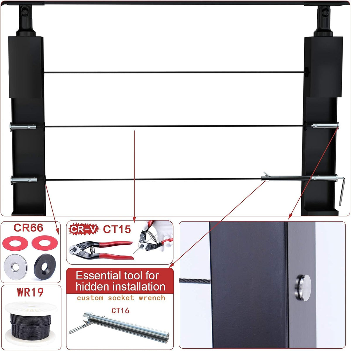 10Pack Cable Railing Kit Invisible Swageless 1/8 Terminal Receiver Flat Head Hidden for 2x2 Metal Post Deck Stairs X675