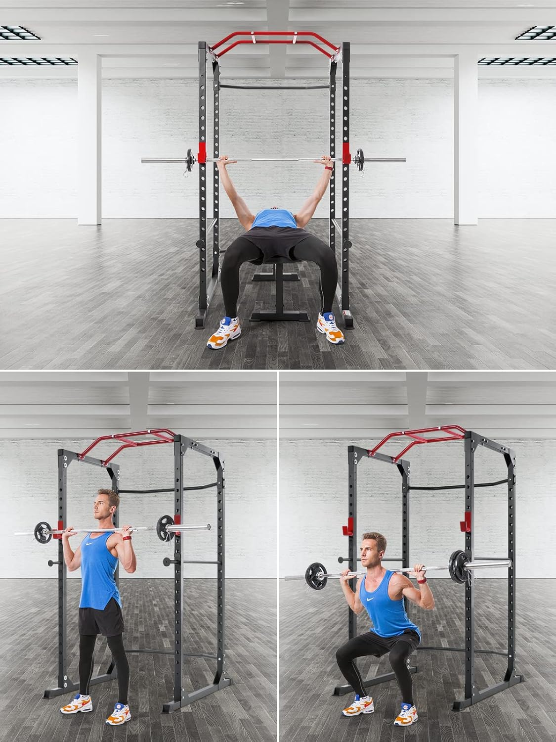 Power Cage Squat Rack with J-Hooks Heavy Duty 1000 lbs Capacity Q549