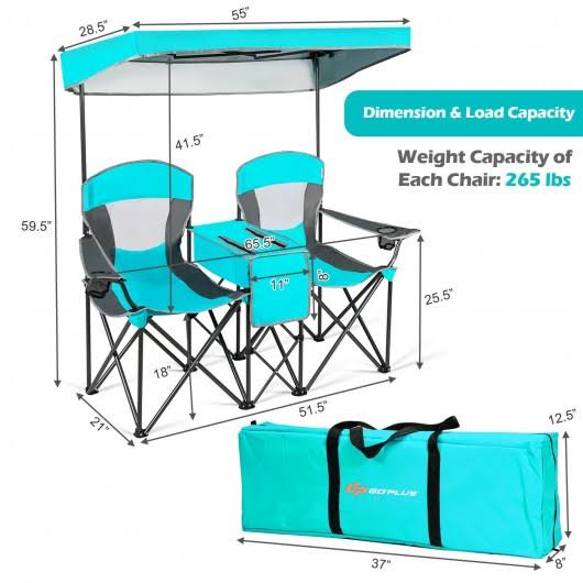 Turquoise Folding Camping Chair with Cup Holder R5774