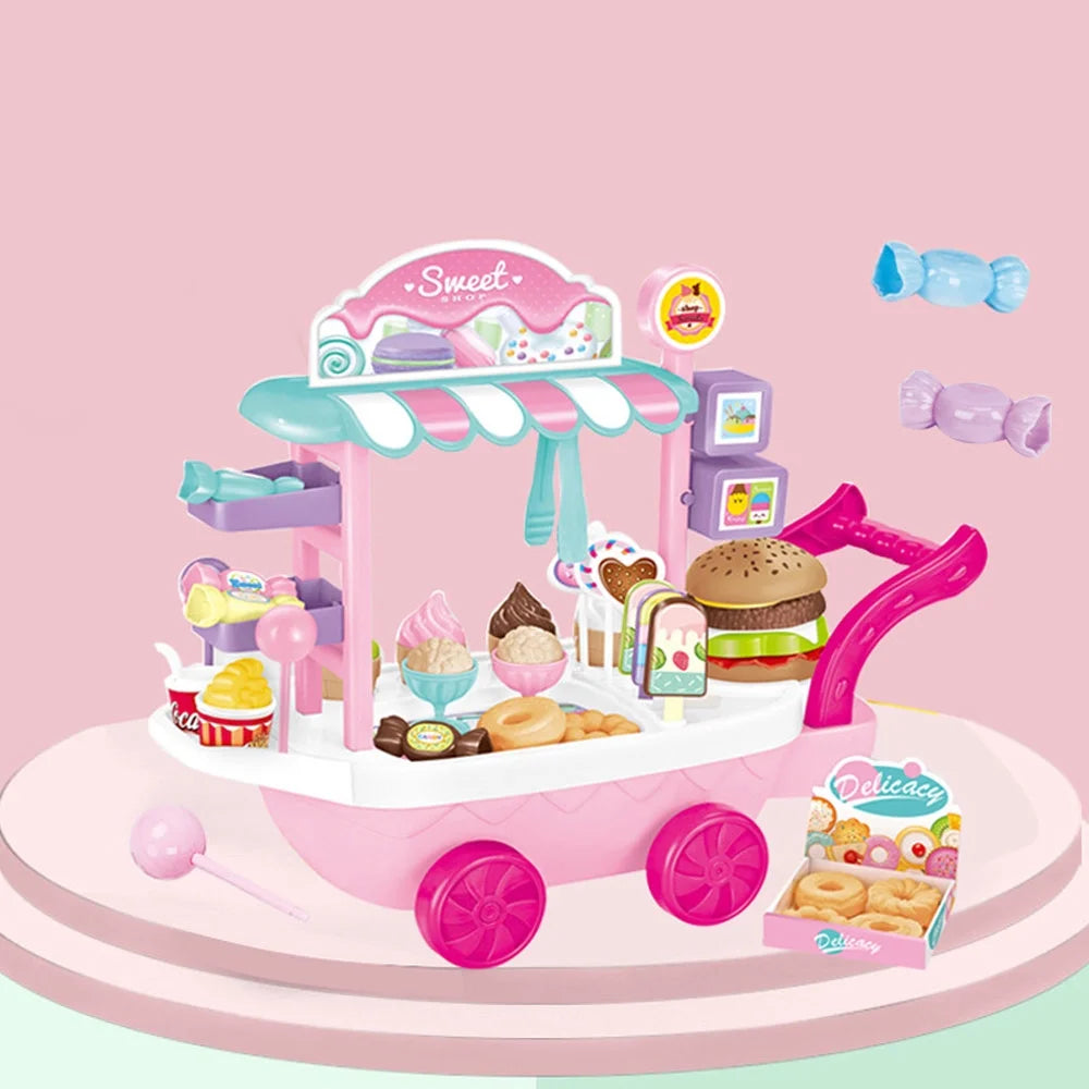 Dessert Candy Trolley Kitchen Toy Set with Food Dishes O831