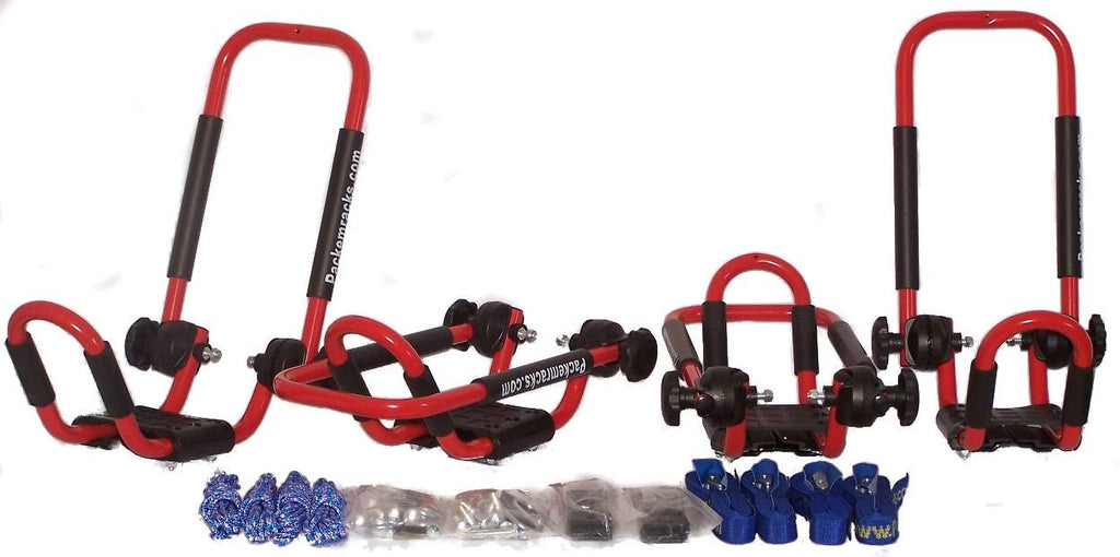 FIRE ENGINE RED FOLDING KAYAK RACK ROOF TOP AND WALL CARRIER BUNDLE J101