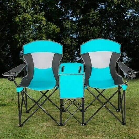 Turquoise Folding Camping Chair with Cup Holder R5774
