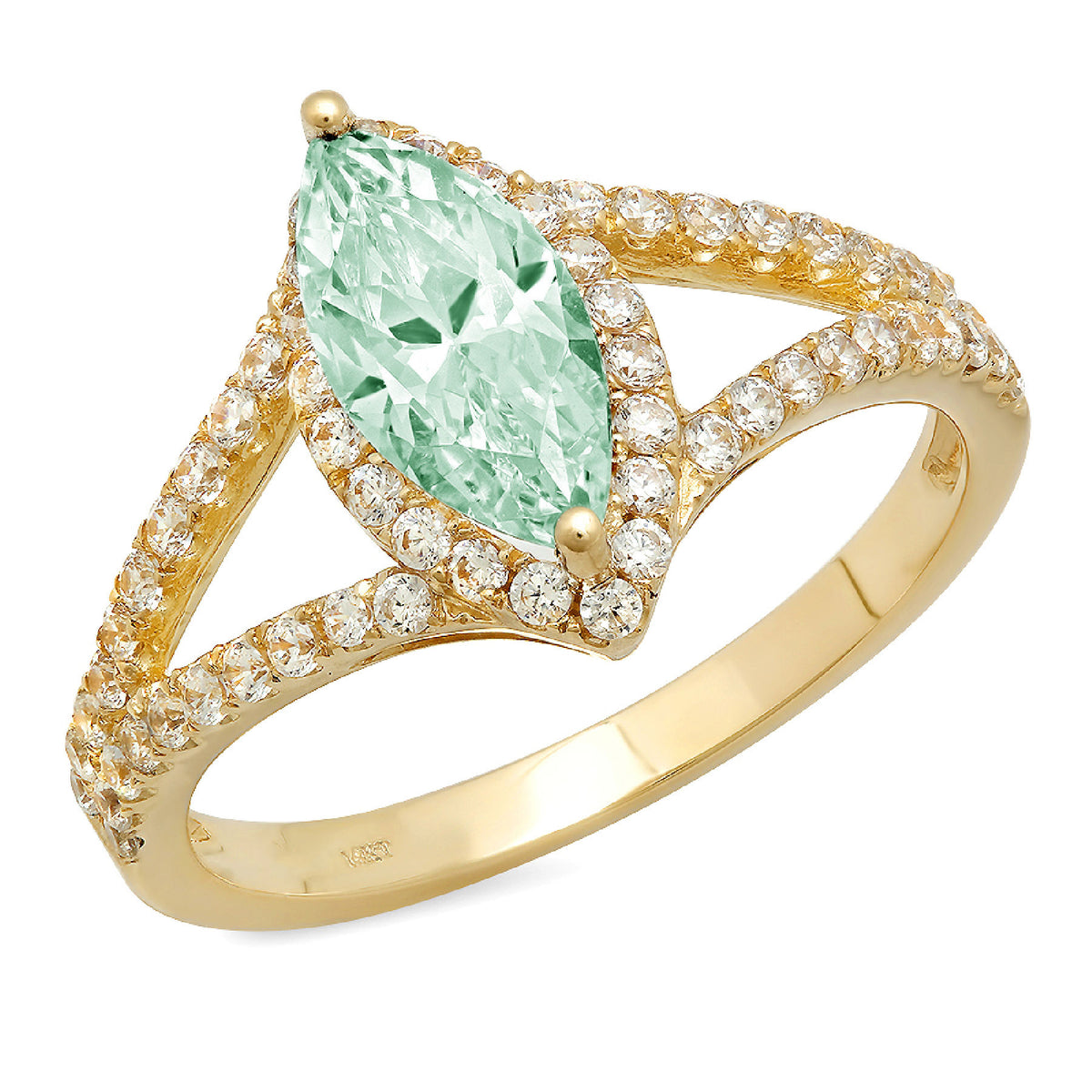 1.2ct Marquise Cut Blue Moissanite 18k Yellow Gold Halo Ring Size 3.5 M244