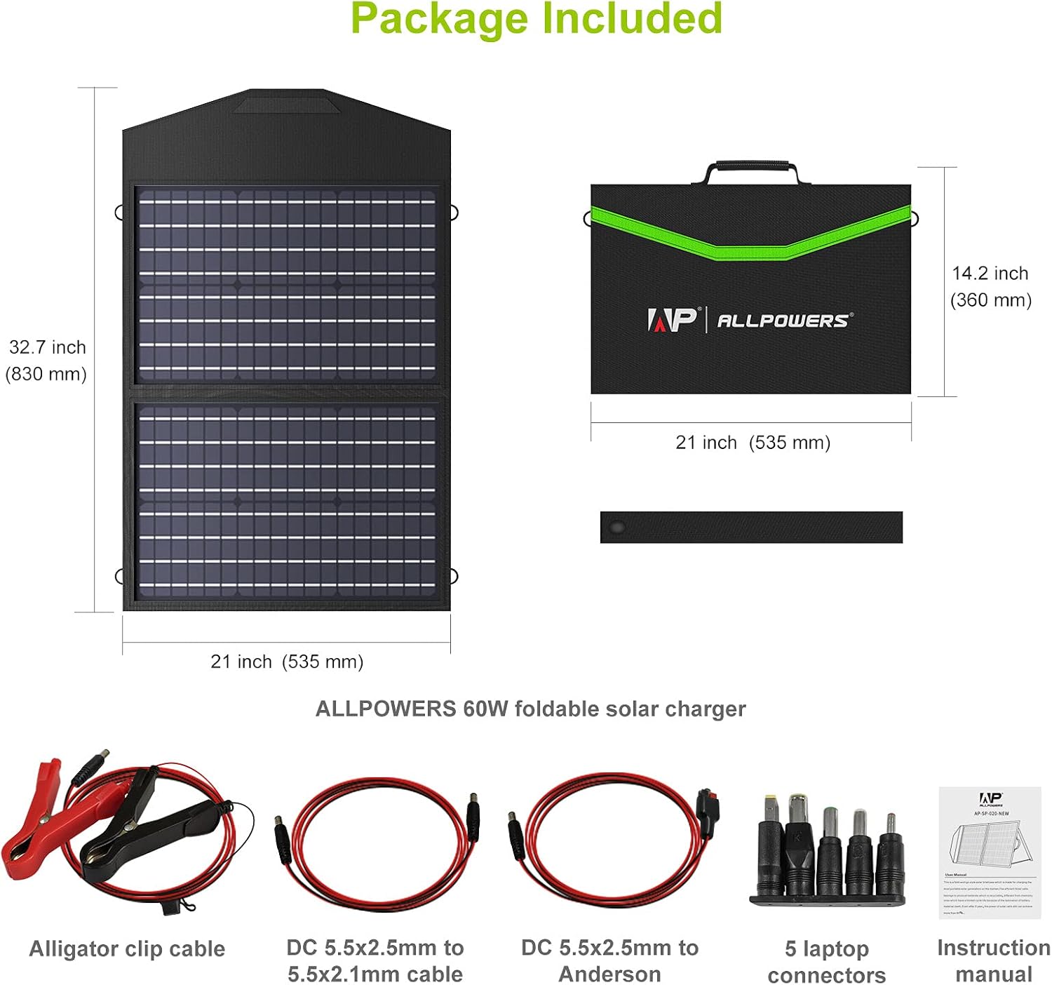 60W Foldable Monocrystalline Waterproof IP66 Portable Solar Panel W72462