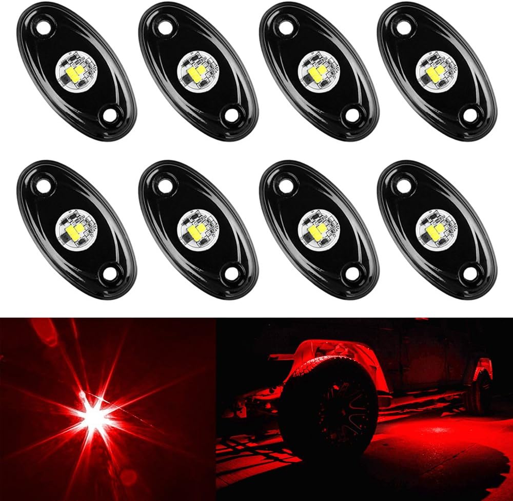 8 Pods Red LED Rock Lights Kit Waterproof Underglow for Jeep Off Road Trucks Car ATV SUV Vehicle Boat Pack of 2 V954270