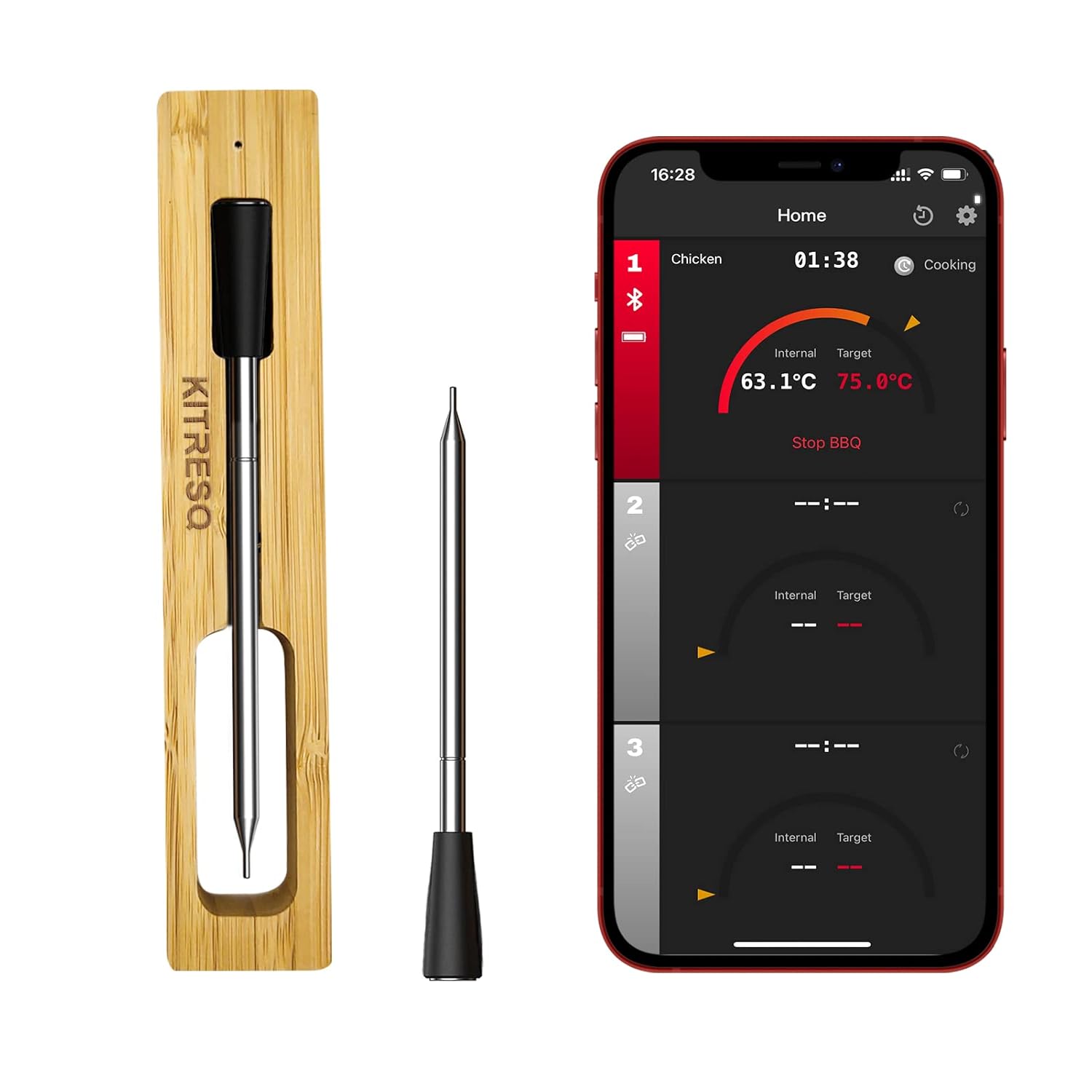 Wireless Meat Thermometer with Bluetooth, 165ft Range, Rechargeable, 1-Probe D5519