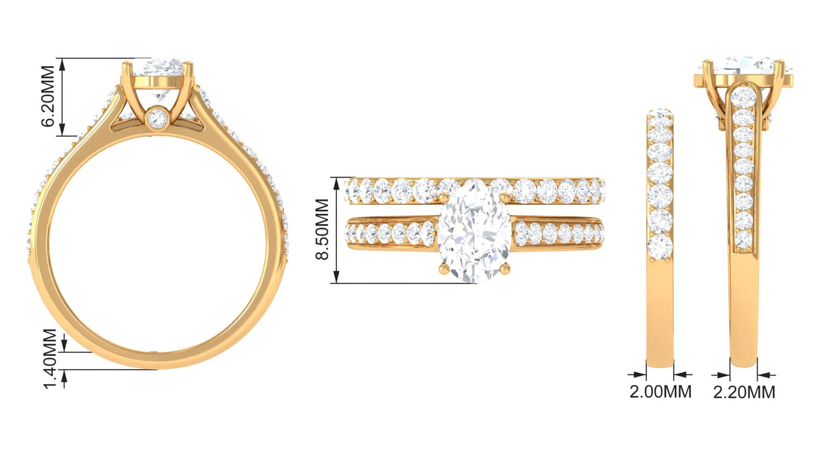 Oval Moissanite Bridal Ring Set, 10K White Gold, US 3.50 J310