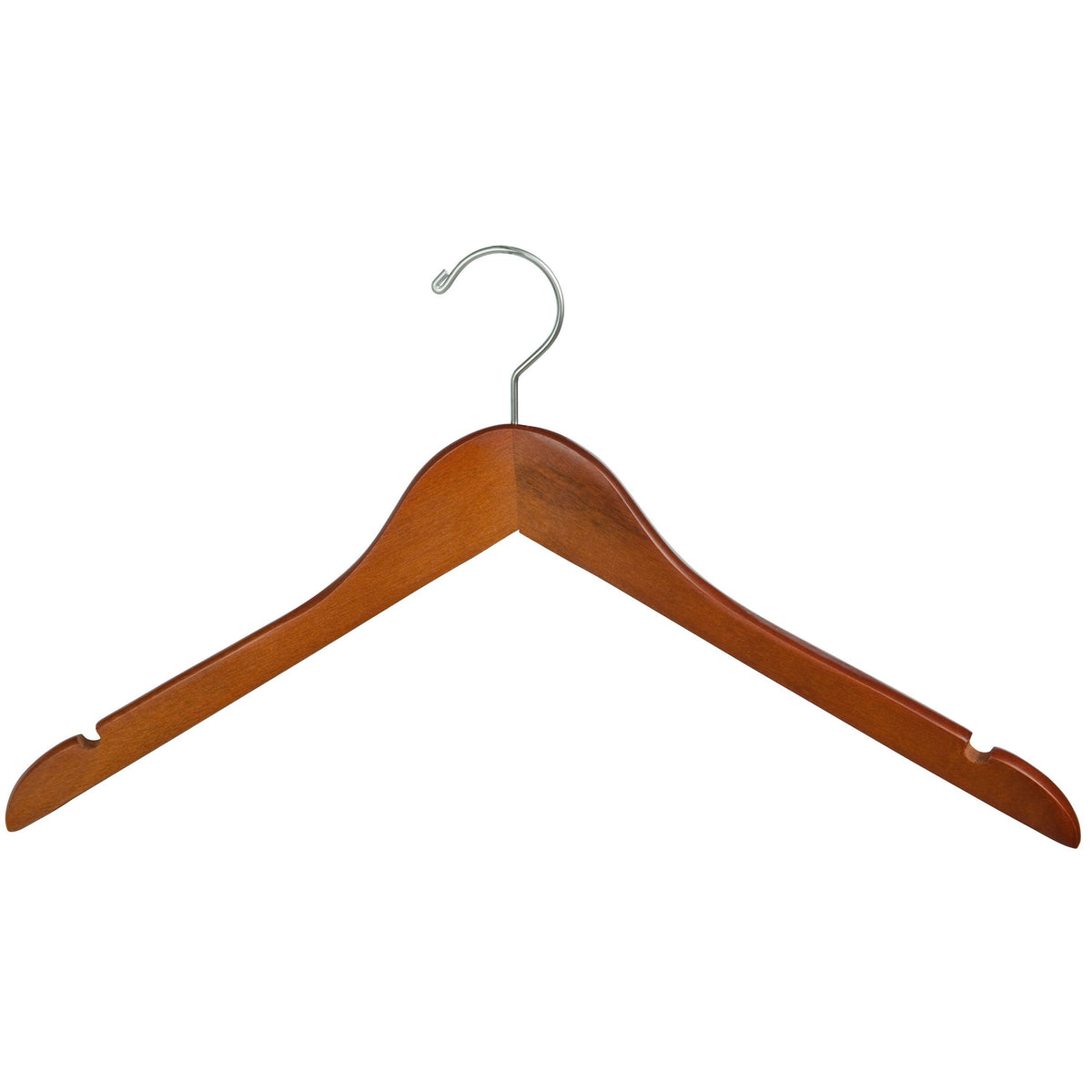 17 inch Wishbone Matte Teak Hanger with Satin Chrome Hook, Pack of 100 E22042